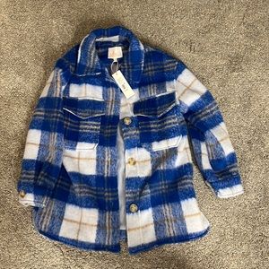 Blue white and tan sweater/jacket